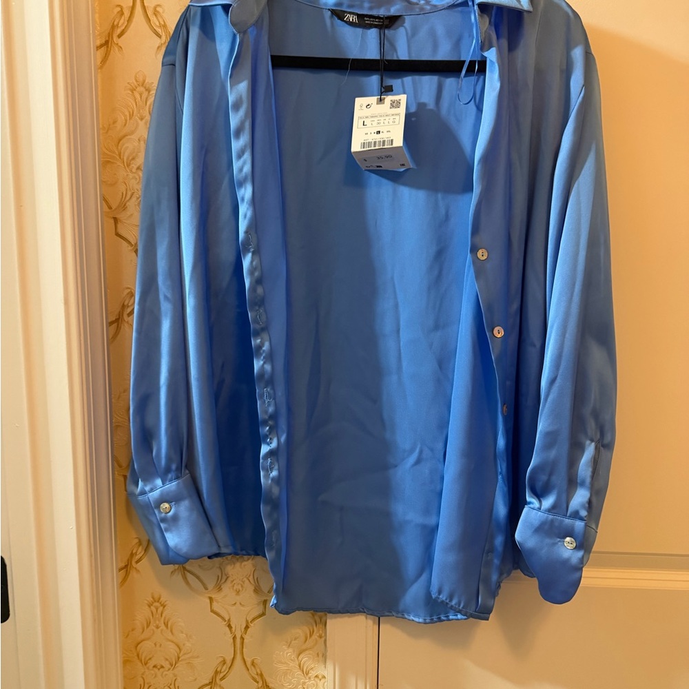 Zara Women's Shiny Blue Blouse